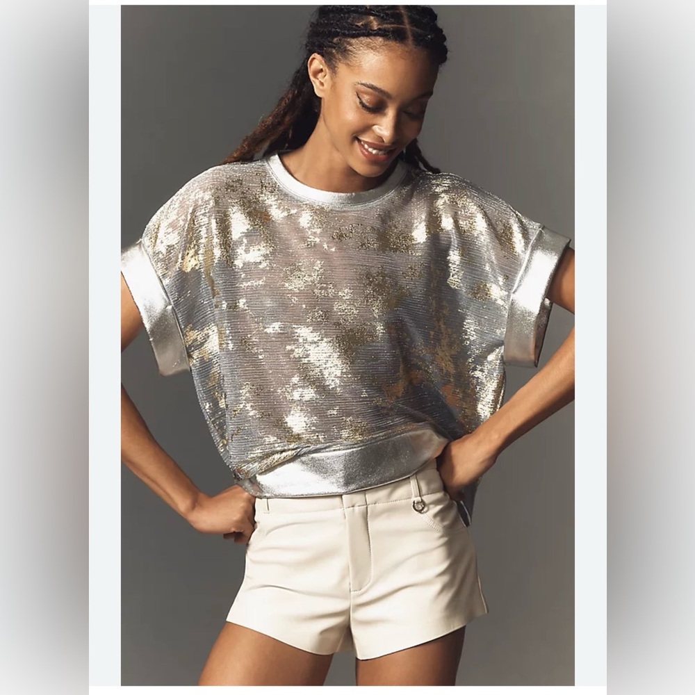 Anthropologie Pilcro Shine Shell Top in silver polyester metallic blend M